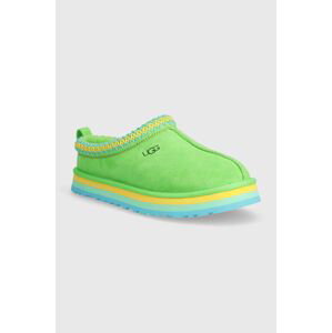 Dětské semišové papuče UGG TAZZ zelená barva