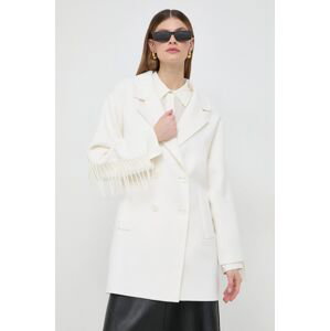 Vlněný kabát Twinset béžová barva, přechodný, dvouřadový