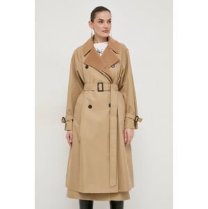 Trench kabát Weekend Max Mara dámský, béžová barva, přechodný, dvouřadový, 2415021041600