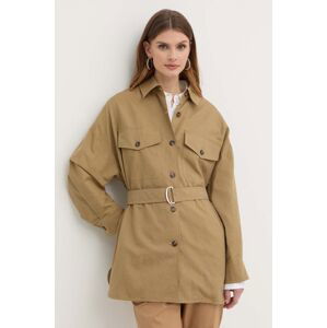 Kabát s lněnou směsí Weekend Max Mara béžová barva, oversize, 2415041082600