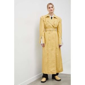 Kožený kabát Gestuz dámský, žlutá barva, přechodný, dvouřadový, 10908974