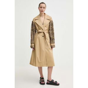 Trench kabát Karl Lagerfeld dámský, béžová barva, přechodný, oversize