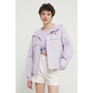 Bunda Tommy Jeans dámská, fialová barva, přechodná, DW0DW17747