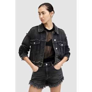 Džínová bunda AllSaints CLAUDE FRAY JACKET dámská, černá barva, přechodná, W041OA