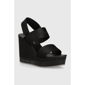 Sandály Calvin Klein Jeans WEDGE SANDAL WEBBING IN MR černá barva, YW0YW01360