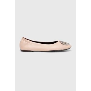 Kožené baleríny Tory Burch Claire Cap-Toe Ballet béžová barva, 156309.650