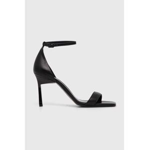 Kožené sandály Calvin Klein HEEL SANDAL 90 LTH černá barva, HW0HW01944