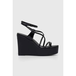 Kožené sandály Calvin Klein WEDGE černá barva, HW0HW01952