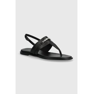 Kožené sandály Calvin Klein FLAT TP SANDAL METAL BAR LTH dámské, černá barva, HW0HW02031