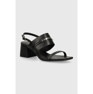 Kožené sandály Calvin Klein HEEL SANDAL 45 MET BAR LTH černá barva, HW0HW02056