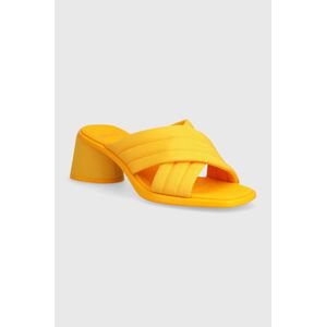 Pantofle Camper Kiara dámské, žlutá barva, na podpatku, K201540-002
