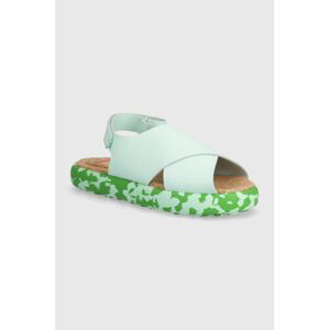 Dětské kožené sandály Camper zelená barva