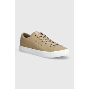 Tenisky Tommy Hilfiger TH HI VULC LOW CANVAS pánské, béžová barva, FM0FM04882