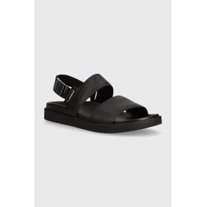 Kožené sandály Calvin Klein BACK STRAP W/ ICONIC PLAQUE pánské, černá barva, HM0HM01383