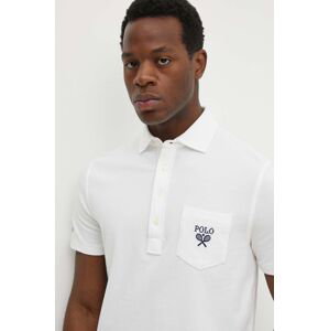 Bavlněné polo tričko Polo Ralph Lauren bílá barva, s aplikací, 710952180