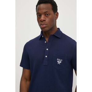 Bavlněné polo tričko Polo Ralph Lauren tmavomodrá barva, s aplikací, 710952180