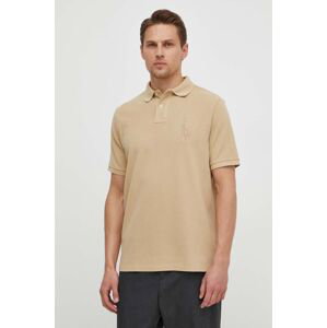 Bavlněné polo tričko Ralph Lauren béžová barva, s aplikací, 710936508