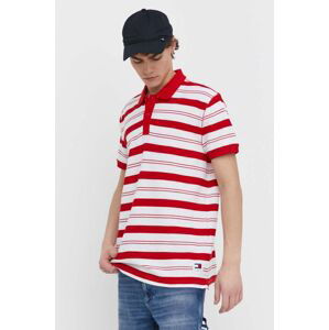 Bavlněné polo tričko Tommy Jeans červená barva, DM0DM18921