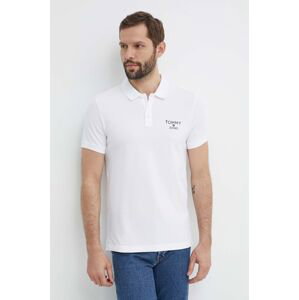 Bavlněné polo tričko Tommy Jeans bílá barva, s aplikací, DM0DM18927