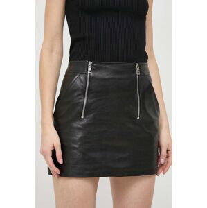 Kožená sukně Elisabetta Franchi černá barva, mini, GP02Z41E2