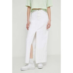 Džínová sukně Tommy Jeans bílá barva, maxi, DW0DW17991