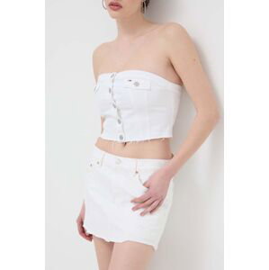 Džínová sukně Tommy Jeans bílá barva, mini, pouzdrová, DW0DW17992