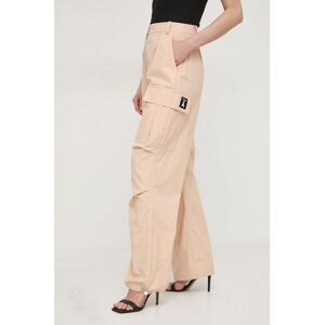 Bavlněné kalhoty Patrizia Pepe béžová barva, kapsáče, high waist, 8P0602 A391