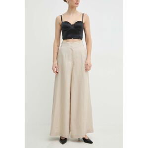 Plátěné kalhoty Ivy Oak béžová barva, široké, high waist, IO115177