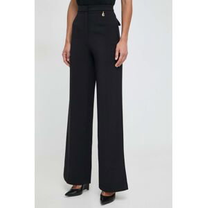 Kalhoty Elisabetta Franchi dámské, černá barva, široké, high waist, PA02141E2