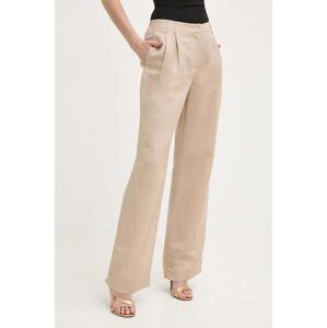 Plátěné kalhoty Twinset béžová barva, široké, high waist