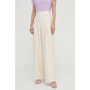 Kalhoty Patrizia Pepe dámské, béžová barva, jednoduché, high waist, 8P0576 A375