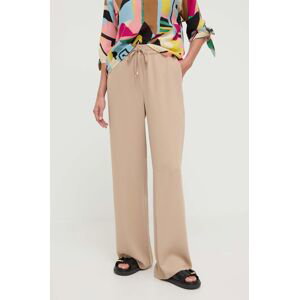 Kalhoty Luisa Spagnoli dámské, béžová barva, široké, high waist
