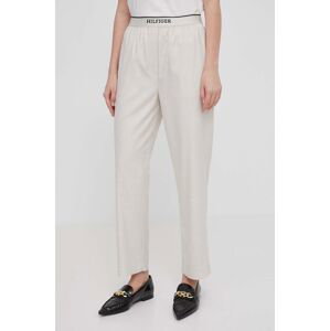 Kalhoty Tommy Hilfiger dámské, béžová barva, jednoduché, high waist, WW0WW41785
