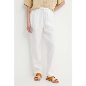 Plátěné kalhoty Tommy Hilfiger béžová barva, jednoduché, high waist, WW0WW41347