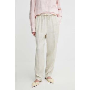 Plátěné kalhoty Tommy Hilfiger béžová barva, jednoduché, high waist, WW0WW41347