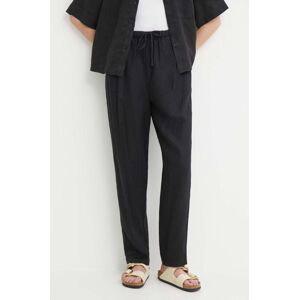 Plátěné kalhoty Tommy Hilfiger černá barva, jednoduché, high waist, WW0WW41347