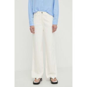 Kalhoty s příměsí lnu Samsoe Samsoe SASHELLY béžová barva, high waist, F24100025