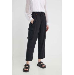 Bavlněné kalhoty Twinset černá barva, kapsáče, high waist