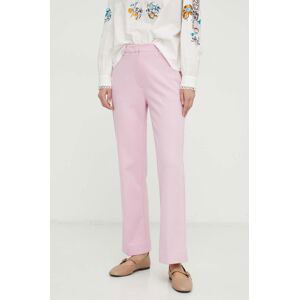 Kalhoty Weekend Max Mara dámské, růžová barva, jednoduché, high waist, 2415781051600