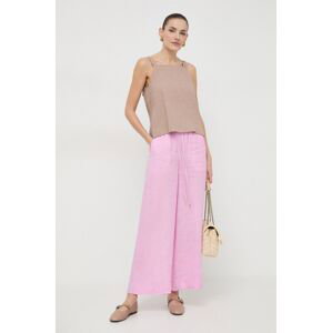 Plátěné kalhoty Marella růžová barva, široké, high waist, 2413131084200