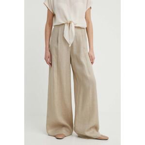 Plátěné kalhoty Marella béžová barva, široké, high waist, 2413131184200