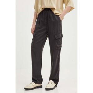 Kalhoty Pepe Jeans EVA dámské, šedá barva, kapsáče, high waist, PL211738
