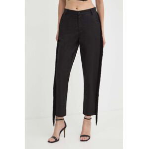 Kalhoty s příměsí lnu Pinko černá barva, střih chinos, high waist, 103619 A1XF