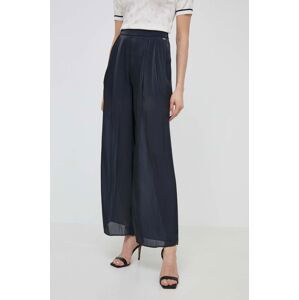 Kalhoty Armani Exchange dámské, tmavomodrá barva, široké, high waist, 3DYP19 YNUUZ