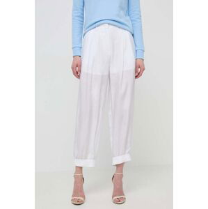 Kalhoty Armani Exchange dámské, bílá barva, jednoduché, high waist, 3DYP39 YN9RZ