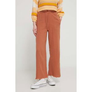 Bavlněné kalhoty Billabong hnědá barva, široké, high waist, EBJNP00114