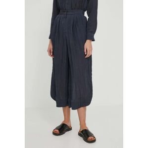 Kalhoty Emporio Armani dámské, tmavomodrá barva, široké, high waist, 3D2P64 2NFUZ