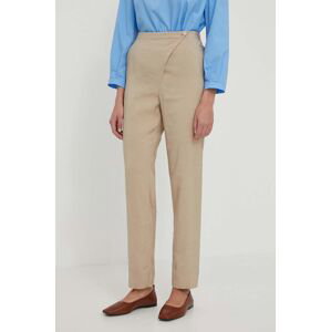 Kalhoty Emporio Armani dámské, béžová barva, fason cargo, high waist, E3NP29 F2008