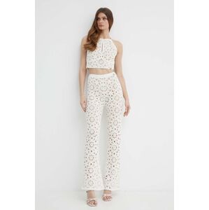 Bavlněné kalhoty Twinset béžová barva, zvony, high waist