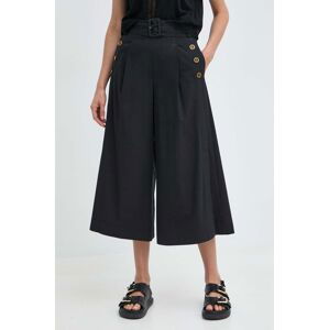 Bavlněné kalhoty Twinset černá barva, široké, high waist